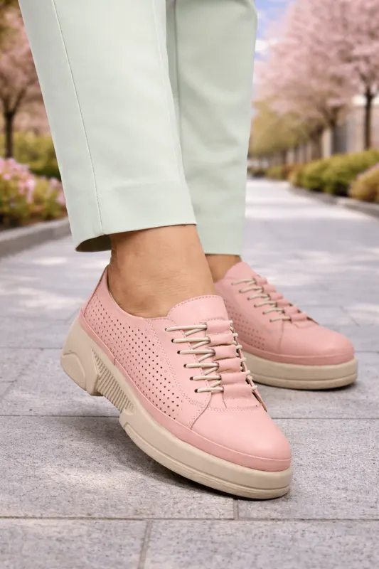 Pantofi Casual-Sport din Piele Roz - VIX PINK