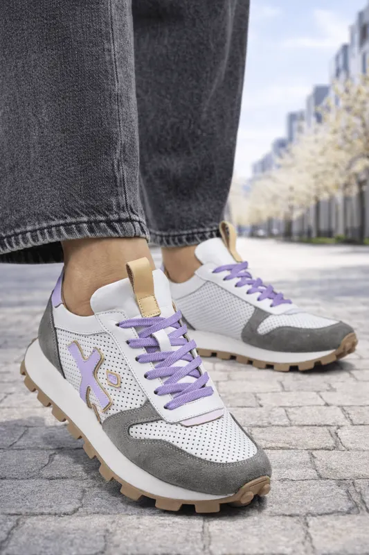 Sneakers din Piele Naturala Gri-Mov- CORYA LILA
