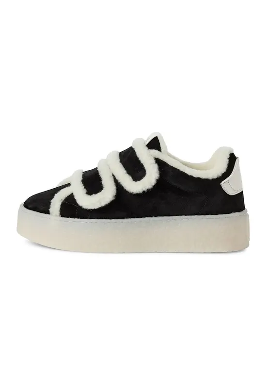 Pantofi sport din piele intoarsa cu garnituri din lana si velcro - Negru/Alb murdar