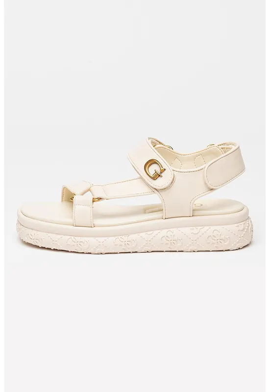 Sandale flatform cu velcro - Alb fildes