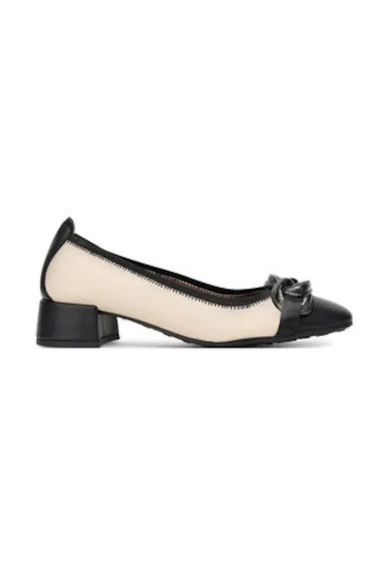 Pantofi dama - piele naturala - crem si negru