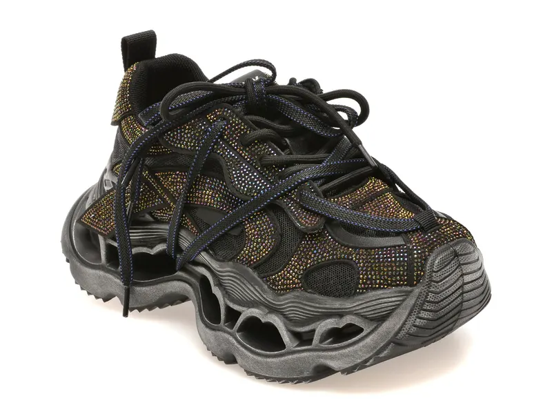 Pantofi sport negri, 3059, din material textil si piele naturala
