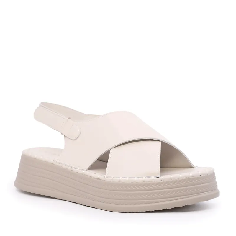 Sandale cu talpă joasă femei bej din piele 1279DS2420BE — imaginea 2