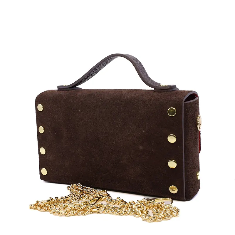 Poșetă mini crossbody femei Luca di Gioia maro închis din piele întoarsă 144POSP3644VTDM — imaginea 2