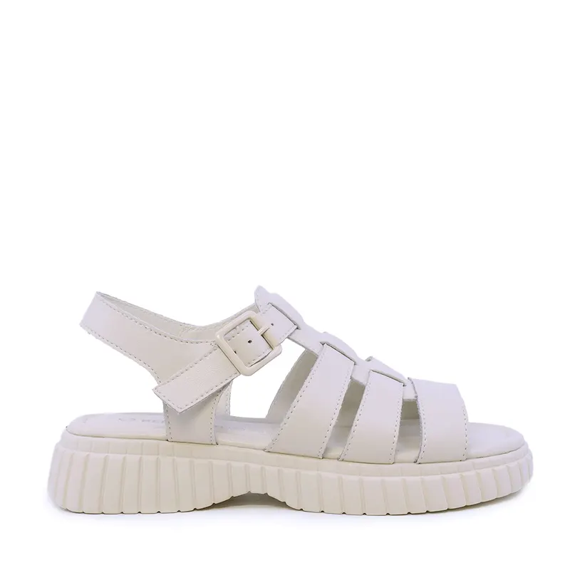 Sandale femei bej din piele cu barete multiple 1941DS037BE