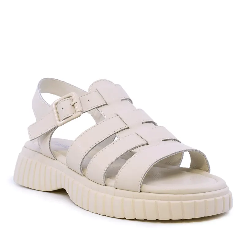 Sandale femei bej din piele cu barete multiple 1941DS037BE — imaginea 2