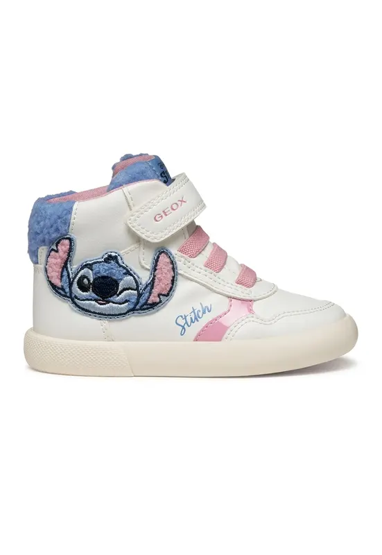 Pantofi sport cu inchidere velcro si aplicatie cu Stitch - Alb/Albastru