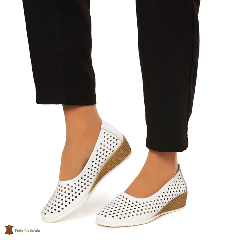 Balerini Dama Piele Naturala Slip-on CRL0075 ALB