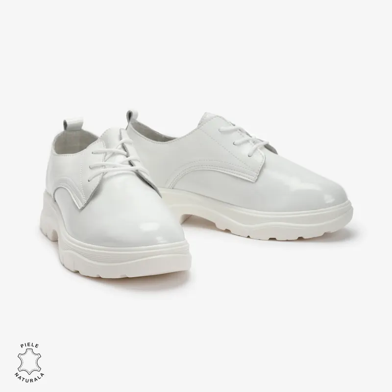 Pantofi casual dama din Piele naturală lacuiti CRL0110 ALB