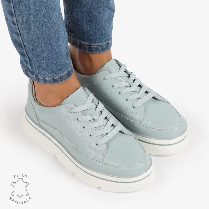 Pantofi Casual de dama din Piele naturala cu talpa groasa CRL1319 ALBASTRU