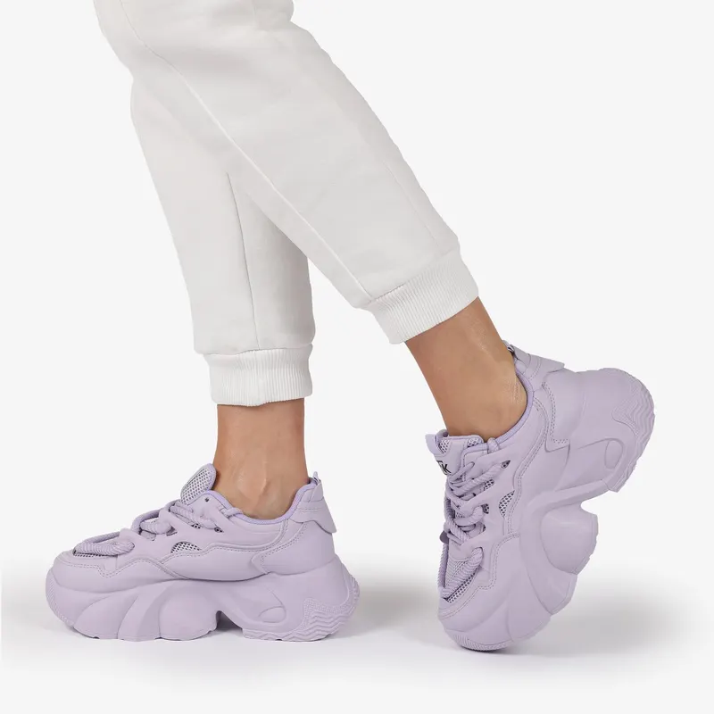 SNEAKERS din PIELE ECOLOGICA SI TEXTIL CU SIRETURI DUBLE SI TALPA INALTA CRL1287 MOV