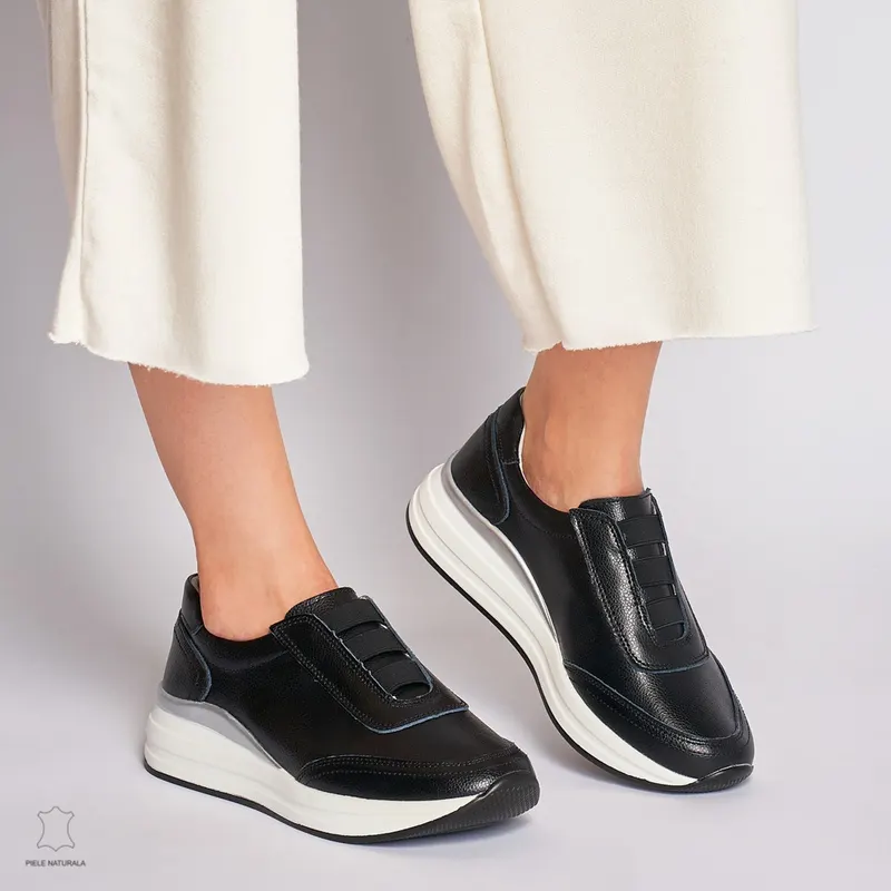 Pantofi Casual dama din Piele naturala CRL1233 CU INCHIDERE ELASTIC NEGRU