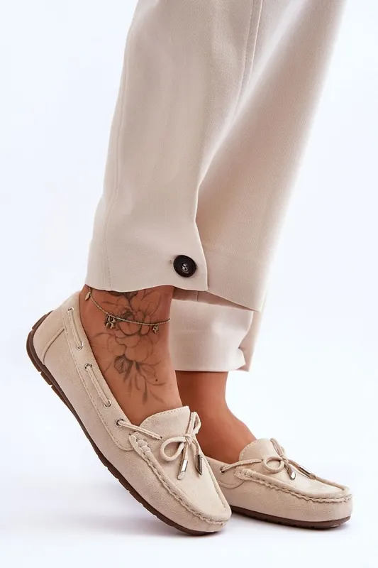 Mocasini DAMA din PIELE ECOLOGICA INTOARSA CU FUNDITA CRL0976 CULOARE: BEJ