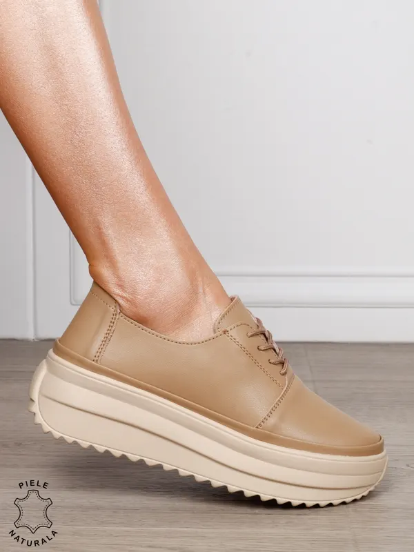 PANTOFI CASUAL Dama Piele Naturala CU SIRET CRL1439 KHAKI