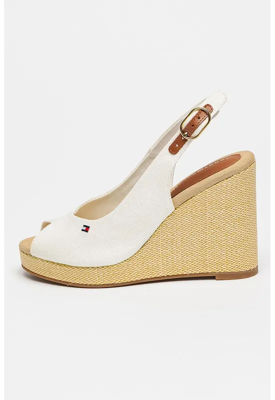 Sandale slingback cu talpa wedge Flag - Alb