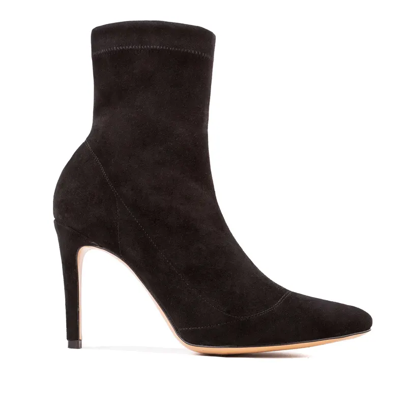 Botine Mia din Piele Intoarsa Elastica, Negre