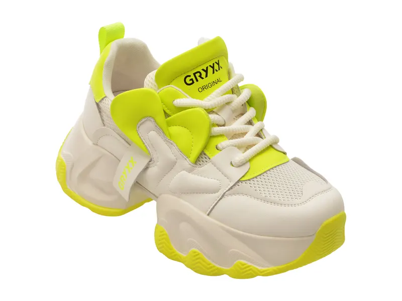 Pantofi sport albi, 5931, din material textil si piele naturala