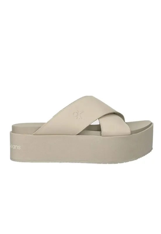 Saboti pentru femei Flatform Cross - Piele - Bej -