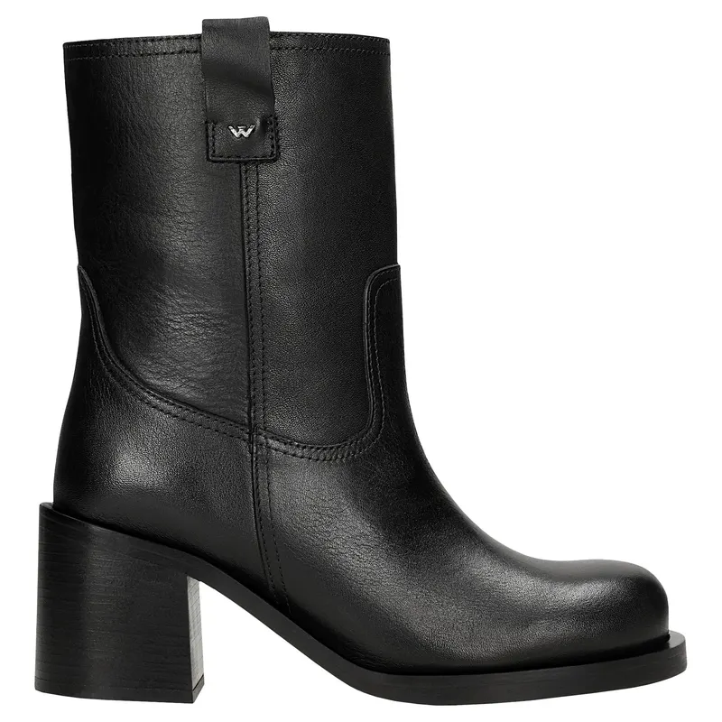 Botine negre slip-on cu toc înalt