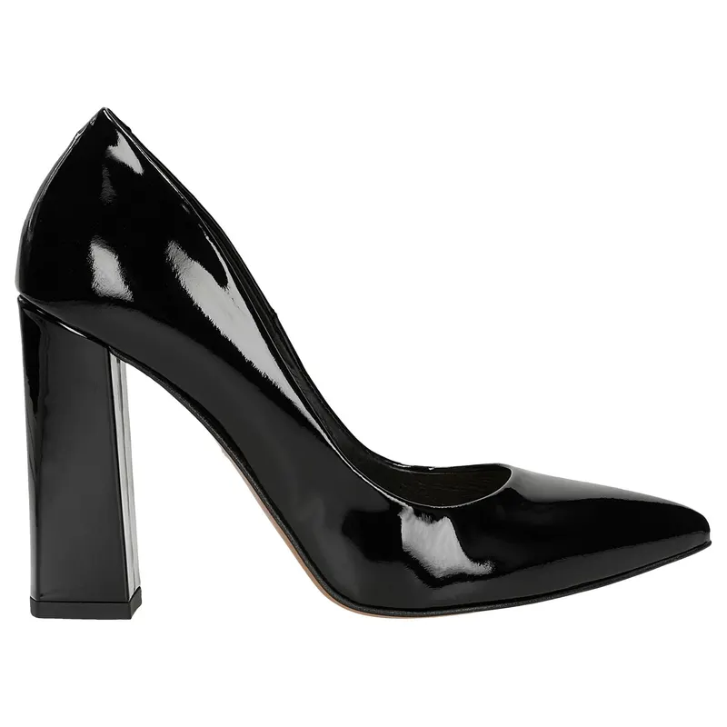 Pantofi stiletto lăcuiți negri cu toc înașt damă