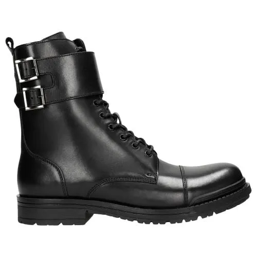 Ghete biker negre din piele granulată