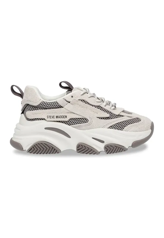 Pantofi sport cu insertii de plasa Possession-E - Alb fildes/Gri inchis