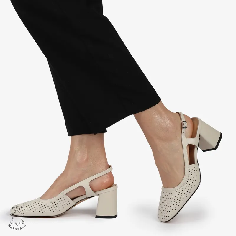 PANTOFI ELEGANTI DIN PIELE NATURALA CU TOC GROS CRL01385 BEJ