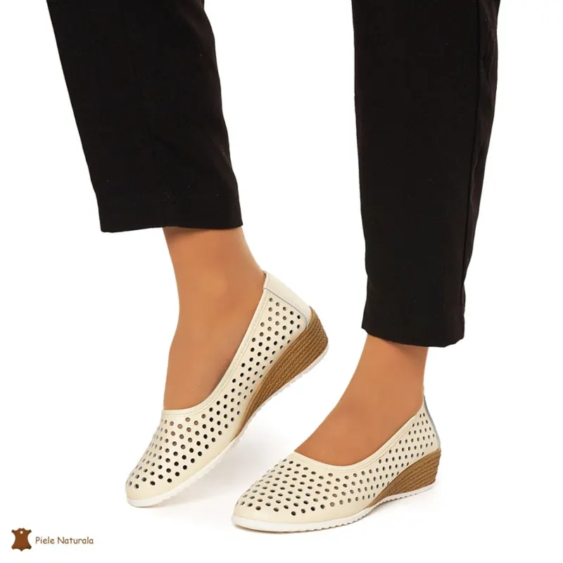 Balerini Dama Piele Naturala Slip-on CRL0075 BEJ