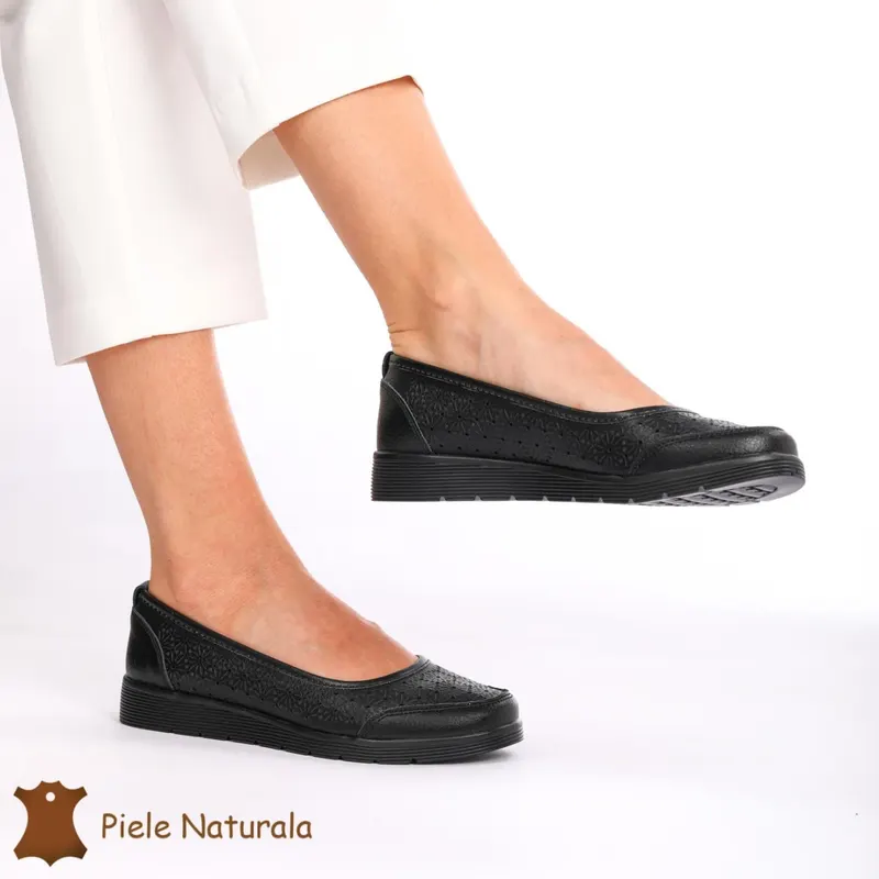 Balerini Dama Piele naturală CRL0026 NEGRU