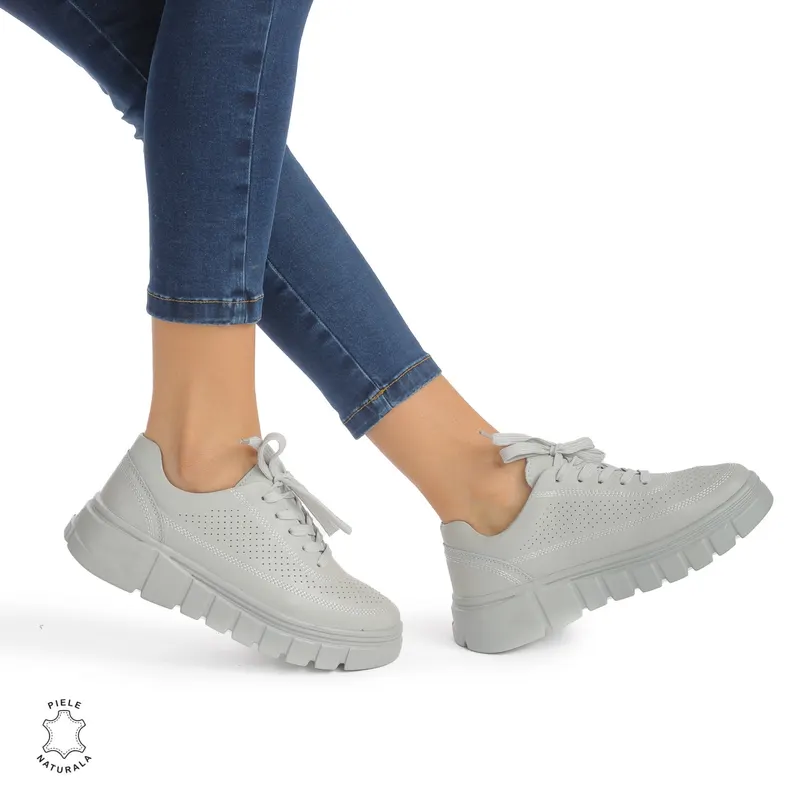 PANTOFI CASUAL DE DAMA DIN PIELE NATURALA CRL0767 GRI