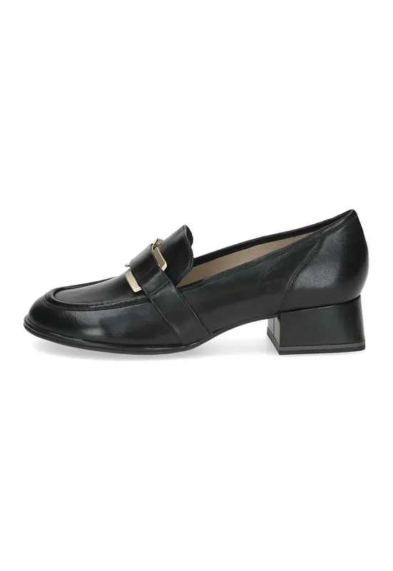 Pantofi loafer din piele cu toc bloc - Negru