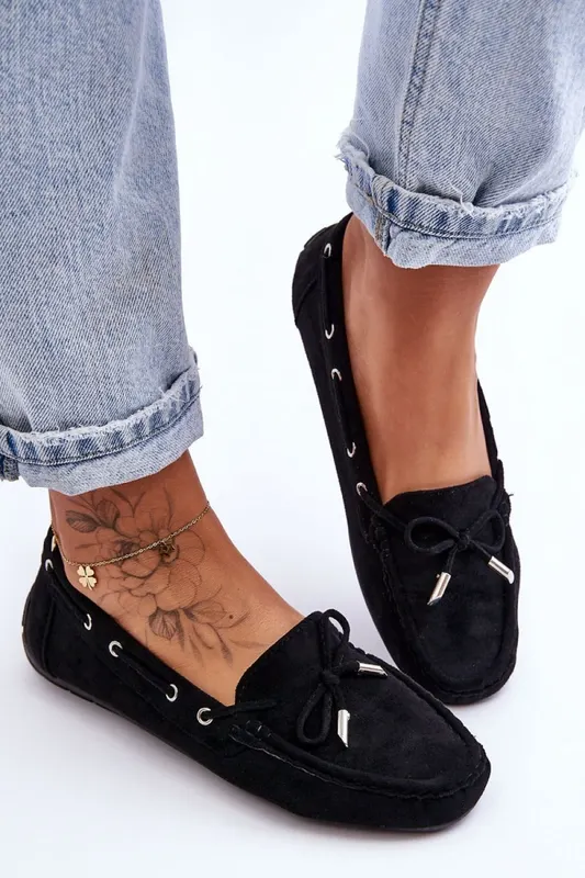Mocasini DAMA din PIELE ECOLOGICA INTOARSA CU FUNDITA CRL0976 CULOARE: NEGRU