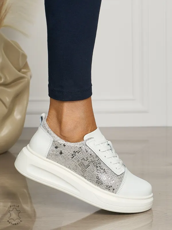 Pantofi casual piele naturala CU TALPA GROASA CRL1509 ALB