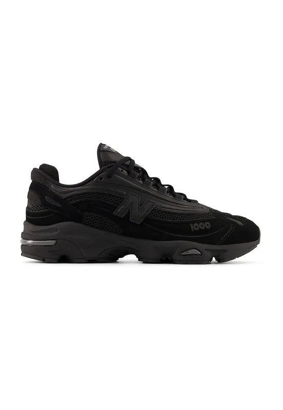 Pantofi sport din piele si piele nabuc cu garnituri din material textil M 1000 - Negru