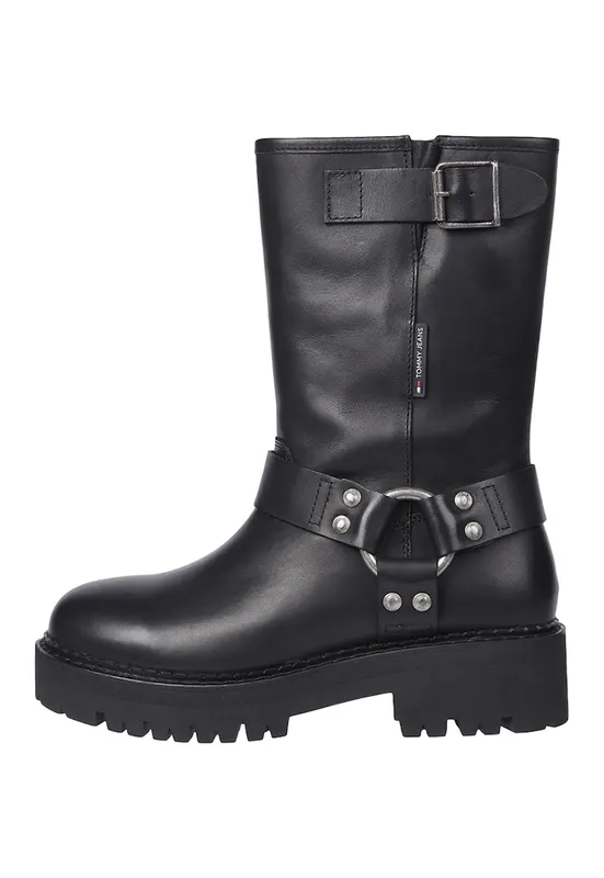 Cizme biker medii de piele - Negru