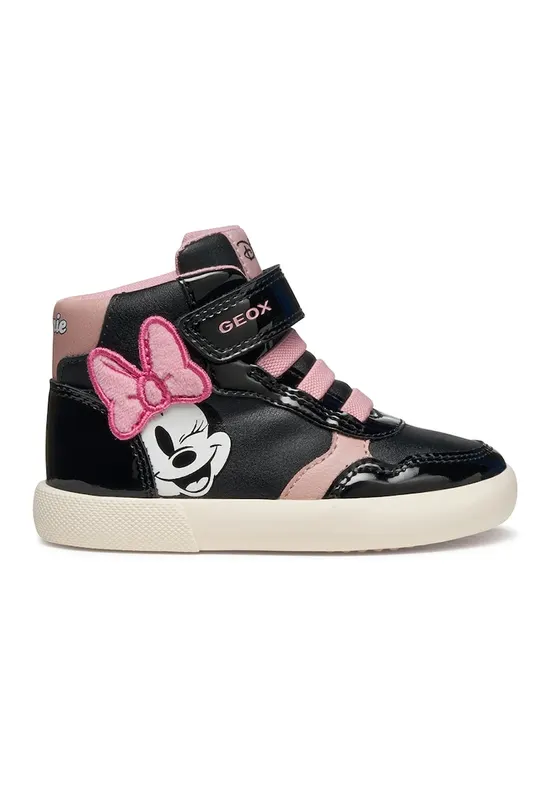 Pantofi sport din piele ecologica cu inchidere velcro si imprimeu Minnie Mouse - Negru/Roz