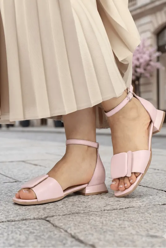 Sandale Elegante cu Toc din Piele cu Accesoriu - SYM PUDRA