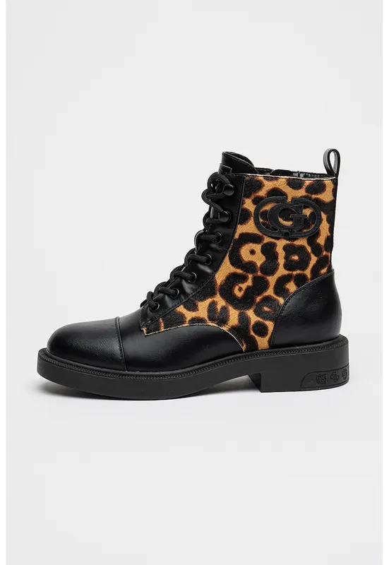 Bocanci de piele cu animal print - Maro inchis/Negru/Maro
