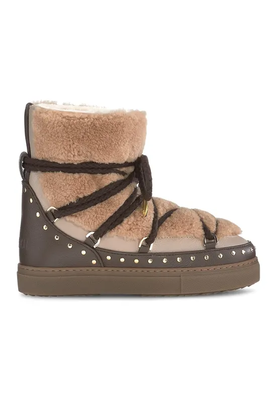 Ghete slip-on de piele cu sireturi - Kaki/Maro nisip