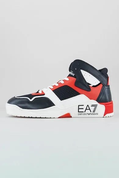 Pantofi sport mid-high de piele ecologica cu insertii de plasa - Rosu/Alb/Negru