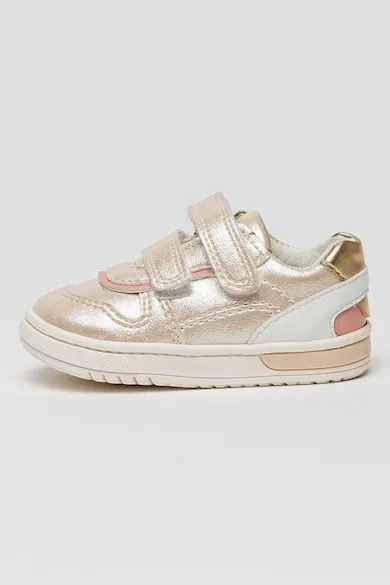 Pantofi sport din piele ecologica cu aspect metalizat - Alb/Roz pal