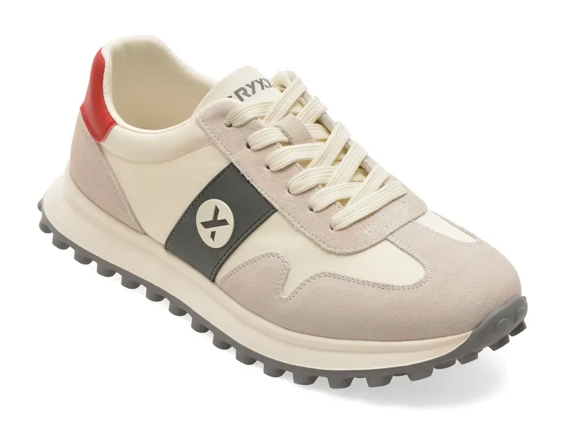 Pantofi sport albi, 58373, din material textil si piele naturala
