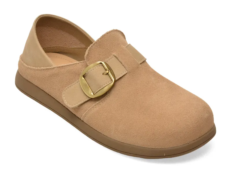 Pantofi bej, 6378, din piele intoarsa
