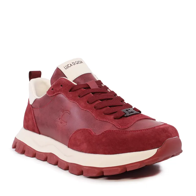 Sneakers ușori bărbați Luca di Gioia roșii din piele și velur 3911BP031R — imaginea 2