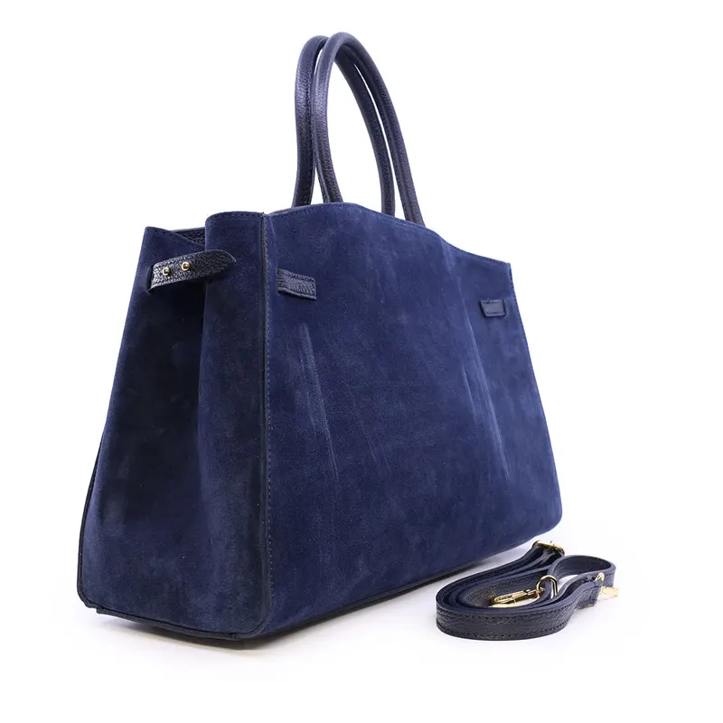 Poșetă tote femei Enzo Bertini bleumarin din piele întoarsă 154posp3588vbl — imaginea 2
