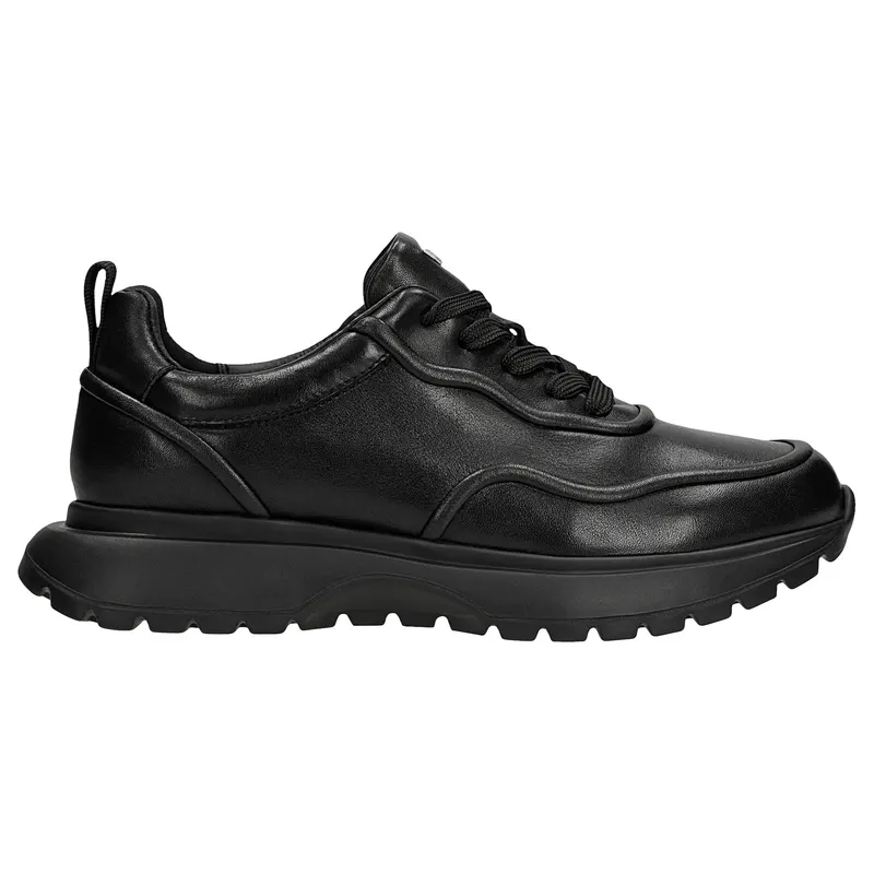 Sneakers negri damă din piele naturală netedă