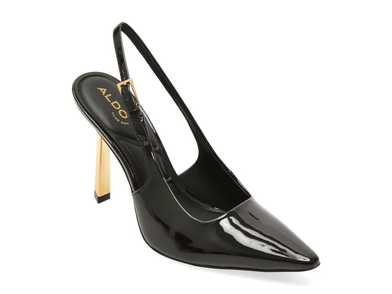 Pantofi eleganti negri, MARYSA 001, din piele ecologica lacuita