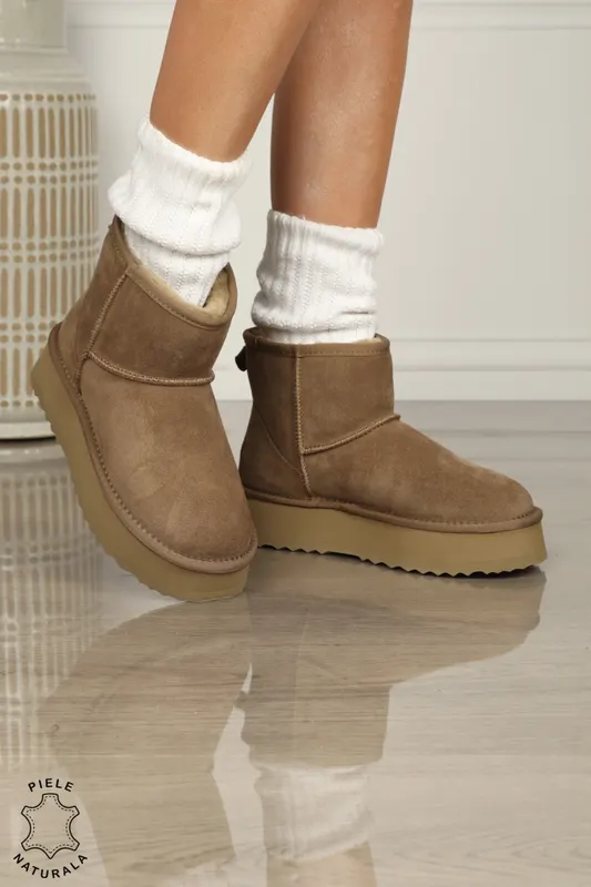 CIZME DAMA din PIELE NATURALA TIP UG INTOARSA CRL0893 CULOARE: KHAKI