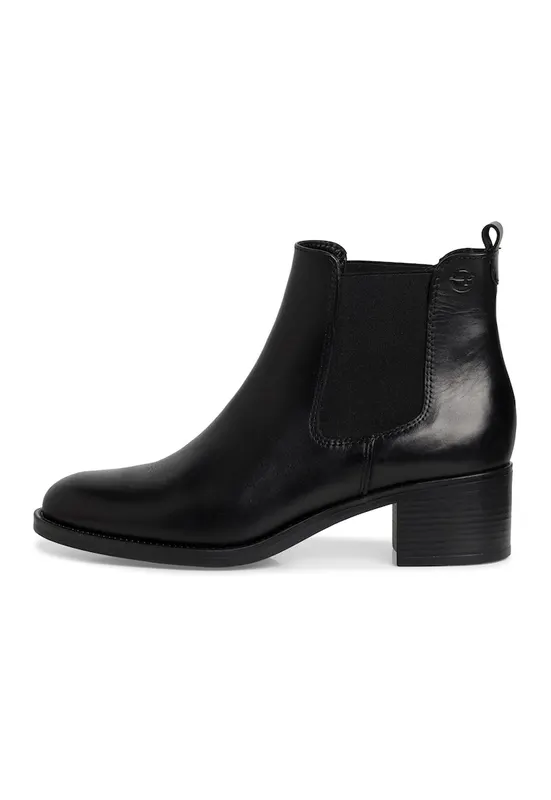 Ghete Chelsea de piele cu toc masiv - Negru