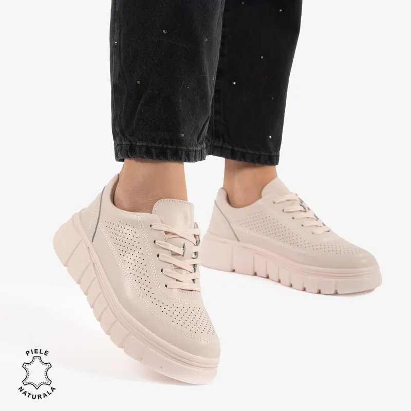 PANTOFI CASUAL DE DAMA DIN PIELE NATURALA CRL0767 ROZ